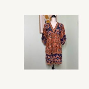Rust Orange and Navy Peasant Dress